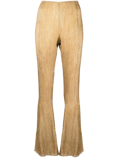 Acne Studios Pika Crinkle Flared-leg Silk Trousers In Brown