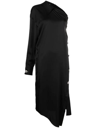 Acne Studios Satin Asymmetric Shirt Dress In Black