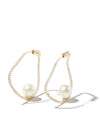 MATEO 14KT YELLOW GOLD WAVE DIAMOND AND PEARL HOOP EARRINGS