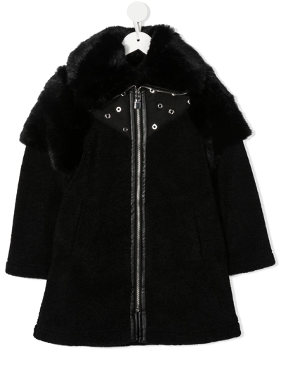 Givenchy Kids' Girls Black Faux Shearling Coat