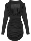 SAINT LAURENT RUCHED CURVED-HEM LONG-SLEEVE DRESS