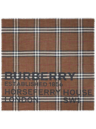 Burberry Wool Check Horseferry Print Scarf In Dark Birch Brown
