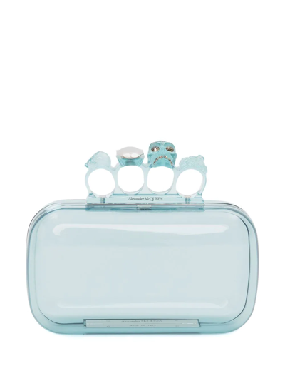 Alexander Mcqueen Skull Four Ring Embellished Acrylic Clutch In Pale Blue