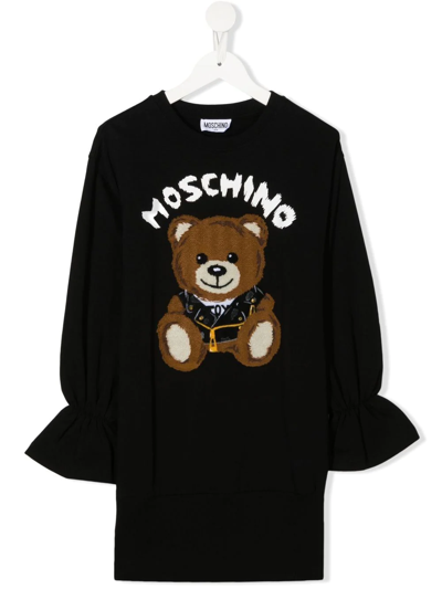 Moschino Kids' Teddy Logo-print Dress In Nero