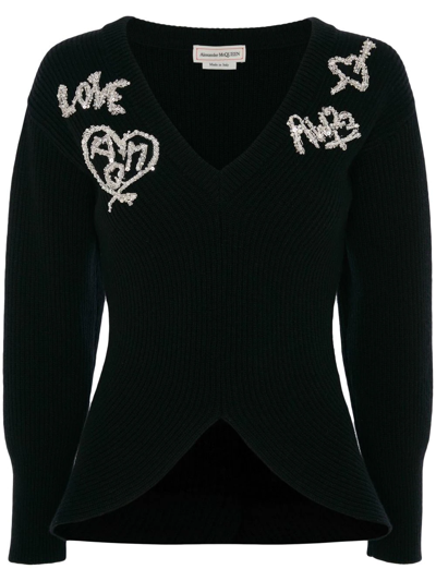 Alexander Mcqueen Black Belted Long-sleeve Knit Top In Nero