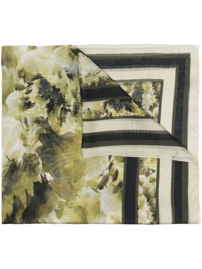 Alberta Ferretti Floral-print Knitted Scarf In Sage Green