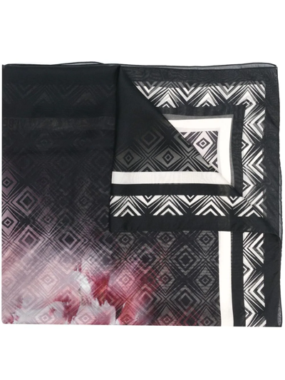 Alberta Ferretti Sumie Fleur Ombre Scarf In Twill In Black