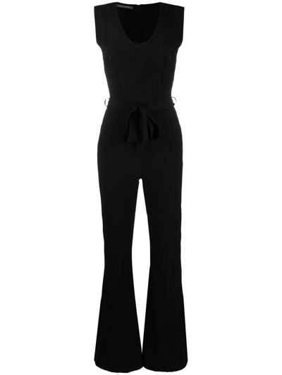 Alberta Ferretti Ribbed-knit Flared Jumpsuit In Black