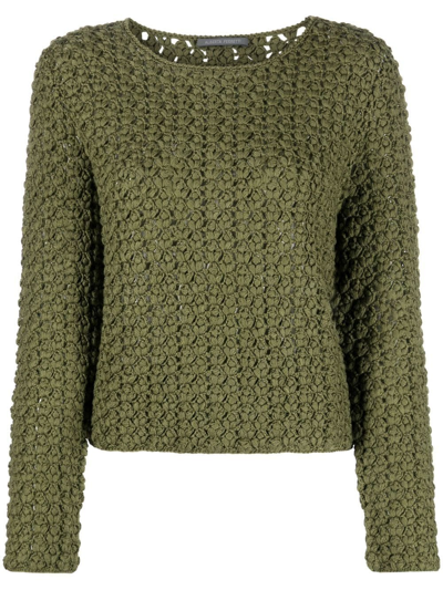 Alberta Ferretti Hand-woven Knotted Wool Sweater In Military Green