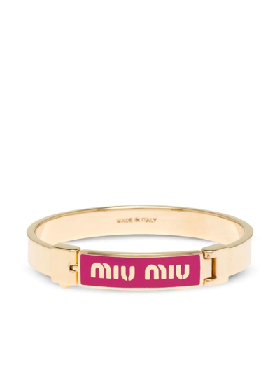 Miu Miu Logo-print Enameled Bracelet In Pink