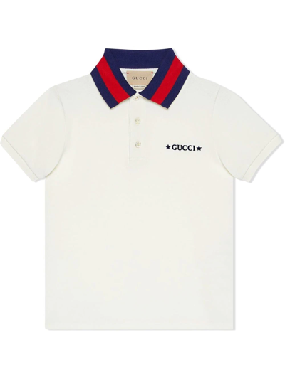 Gucci Kids' Stretch Knit Cotton Piquet Polo Shirt In White Other