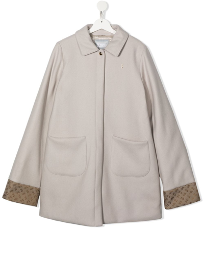 Herno Kids' Concealed-front Fastening Peacoat In Beige