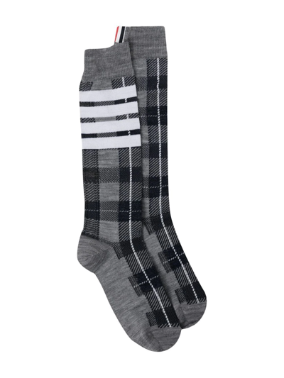 Thom Browne Kids' Plaid-detail Socks In Grey