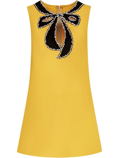 Oscar De La Renta Crystal Embellished Sleeveless Shift Dress In Mustard/black