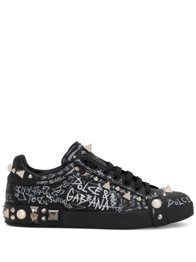 Dolce & Gabbana Portofino Stud-embellished Trainers In Black