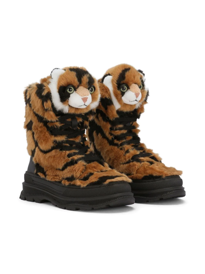 Dolce & Gabbana Kids' Tiger-shaped Faux-fur Boots In Multicolor