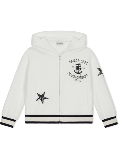 Dolce & Gabbana Kids' Star-patch Zip-front Hoodie In White
