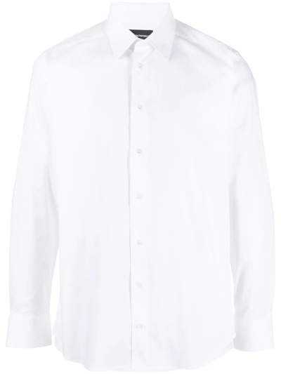 Emporio Armani Seersucker Button-up Shirt In Solid White