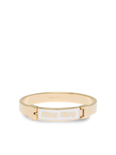 Miu Miu Logo-plaque Bangle Bracelet In Gold