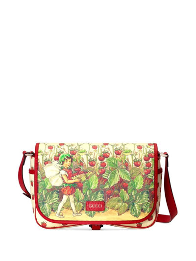 Gucci Kids' Strawberry Fairy Canvas Messenger Bag In Multicolor