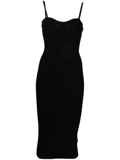 Helmut Lang Black Rib Eyelet Midi Dress