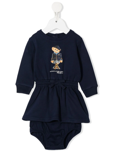 Ralph Lauren Babies' Logo-print Romper Dress In Blue