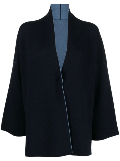 Le Tricot Perugia Reversible Two-tone Cardigan In Blue