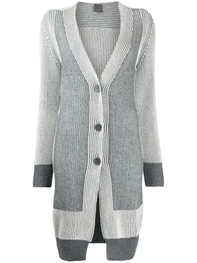 Lorena Antoniazzi Colour-block Ribbed-knit Cardi-coat In Grey