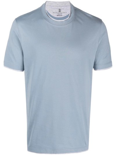 Brunello Cucinelli Contrast-trim Short-sleeve T-shirt In Blue