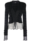 BALMAIN SHEER TIE-FRONT KNIT JACKET