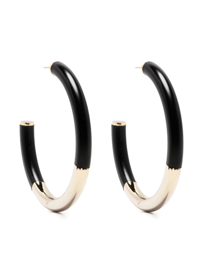 Rosantica Carbone Varnished Hoop Earrings In Black,gold