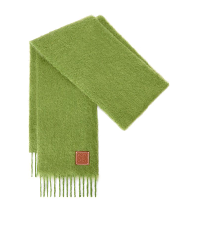 Loewe Anagram Logo Patch Mohair Wool Blend Scarf In Green