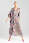 Josie Natori Natori Yasugi Charmeuse Silk Embellished Caftan Dress In Citrine