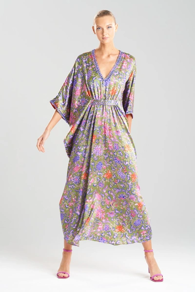 Josie Natori Natori Yasugi Charmeuse Silk Embellished Caftan Dress In Citrine