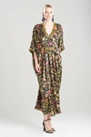 Josie Natori Natori Yasugi Charmeuse Silk Embellished Caftan Dress In Black Multi