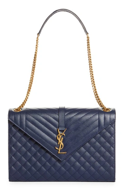 Saint Laurent Monogram Leather Envelope Bag In Blue Charron