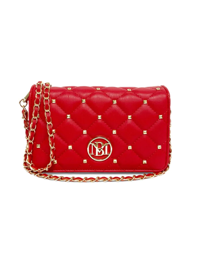 Badgley Mischka Women's Studded Quilted Logo Shoulder Bag In Red