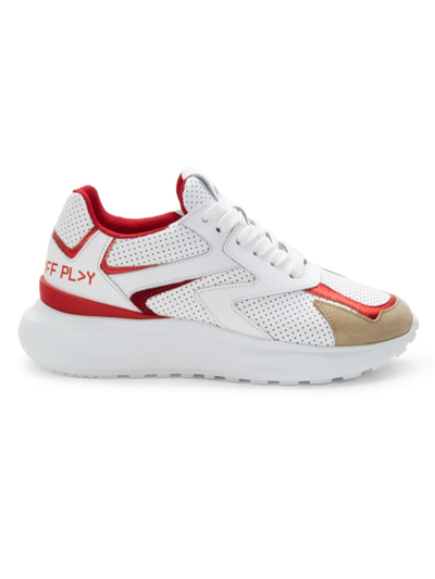 Off Play Women's Perforated Leather Platform Sneakers In White Red