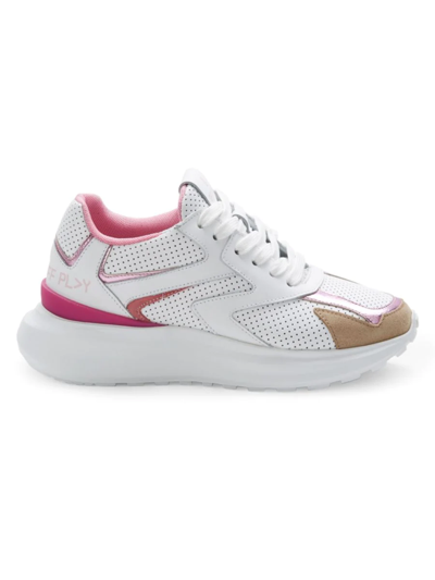 Off Play Women's Perforated Leather Platform Sneakers In White Pink