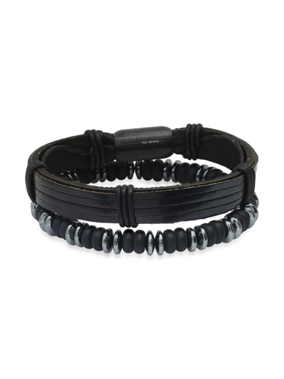 Anthony Jacobs Men's 2-piece Black Ion-plated Stainless Steel, Hematite & Lava Bead Bracelet Set