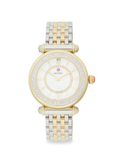 Michele Women's 18k Goldplated Stainless Steel & Diamond Bracelet Watch In Sapphire
