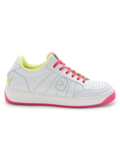 Off Play Women's Leather Low Top Sneakers In White Fuchsia