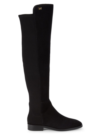 Stuart Weitzman Keelan City Suede And Neoprene Knee Boots In Black