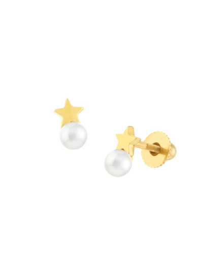 Saks Fifth Avenue Women's 14k Yellow Gold & 4mm White Natural Freshwater Pearl Stud Earrings