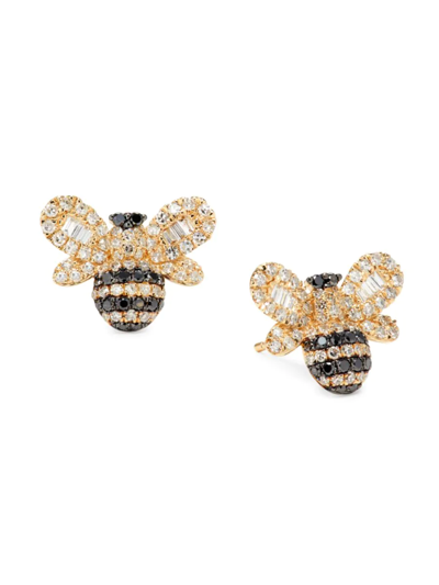 Effy Women's 14k Yellow Gold, Black & White Diamond Honey Bee Stud Earrings