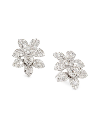 Effy Women's 14k White Gold & 0.89 Tcw Diamond Flower Stud Earrings