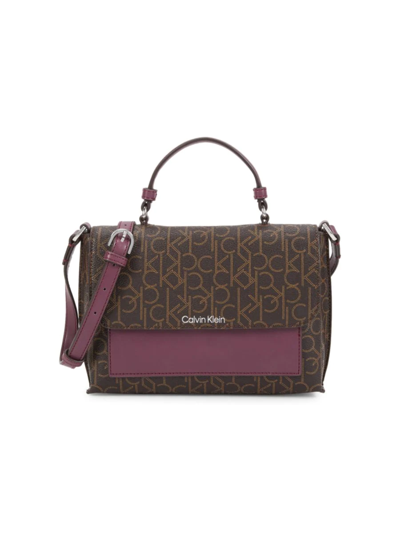 Calvin Klein Women's Odette Monogram Satchel In Brown Purple