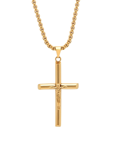 Anthony Jacobs Men's 18k Gold Plated Or Stainless Steel Necklace Crucifix Pendant In Yellow