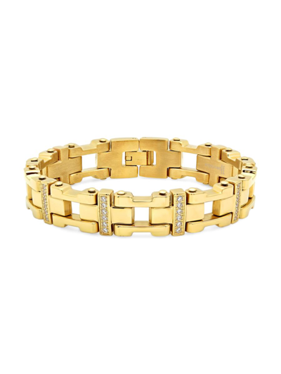 Anthony Jacobs Men's  18k Gold Plated Stainless Steel Cz Bracelet In Yellow