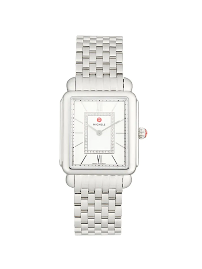 Michele Women's Deco Ii 32mm Stainless Steel & Diamond Bracelet Watch In White